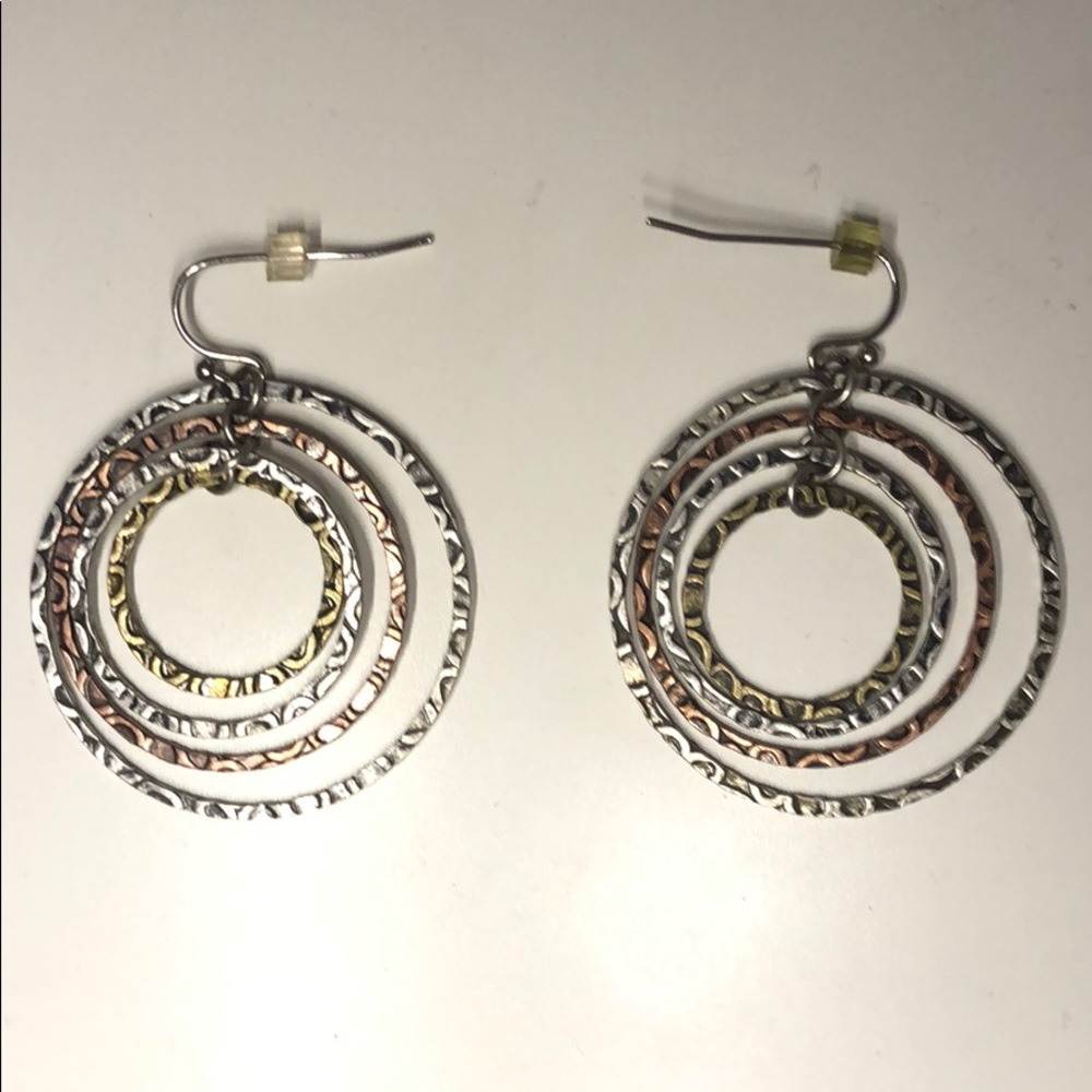 Gold,silver, and rose gold dangly earrings